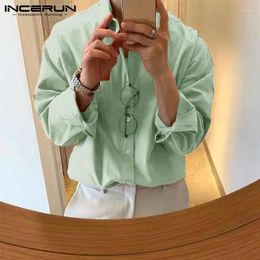 Men's Casual Shirts INCERUN Tops 2024 Korean Style Men Solid Simple All-match Street Handsome Male Long Sleeved Lapel Blouse S-5XL