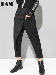 Women's Pants Capris High Elastic Waist Black Asymmetric Casual Pants New Loose Fit Trousers Womens Fashion Trend Spring and Autumn 2024 1DF4648L2405