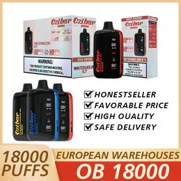 Puff 9k 18k Puff 9000 18000 Caixa digital Ozibar 18000 Vapes descartáveis Vapes locais de armazém local 25ml Mesh bobina liderada Tela Smart Tornado 9000 E Cigarro