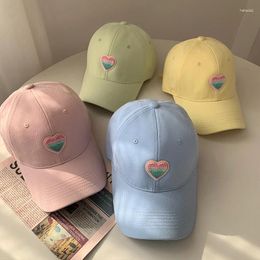 Ball Caps Korean Ins Baseball Cap Women Y2K Love Heart Embroidery Peaked Hat Solid Colour Adjustable Long Brim Female Sun Hats
