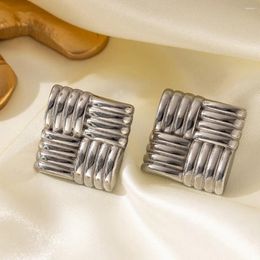 Dangle Earrings 316L Fashion Stainless Steel Square Waterproof Stud For Women Individualistic Metal Texture Attractive Jewellery