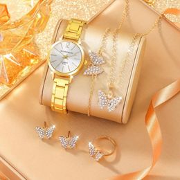 Wristwatches 6Pcs Ladies Fashion Simple Designer Star Digital Rhinestone Steel Band Quartz Watch Full Diamond Butterfly Set