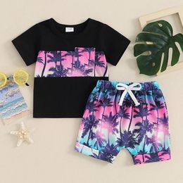 Clothing Sets 2Pcs Baby Boy Summer Outfit Short Sleeve Leaf Print Patchwork T Shirt Tops Shorts Set Casual Boys Holidays Clothes Beachwear
