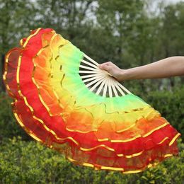 Chinese Style Products Dance Fan Five Layers Silk Flower Dancing Hand Fan Chinese Foldable Handmade Fan Club Stage Performance Props Decoration