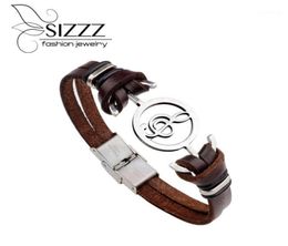 Charm Bracelets 2021 22cm Long Retro Fashion Men039s Bracelet Music Notes Stainless Steel Leather For Men11340762