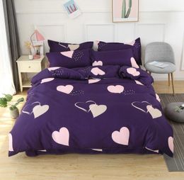 Home Textile Heart Purple Duvet Cover Plant Pattern Bed Sheet Pillowcase Girl Kid Adult Boy Bedding Set King Queen Full Bedlinen13610018