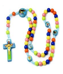 Handmade Jewellery Wholesale Colourful round beads cartoon children's Rosary Necklace Jewellery Jesus Christ Religious Jewelry3823964