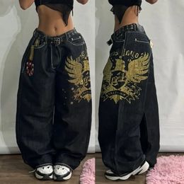 Streetwear retrò di jeans larghi stampato di grandi dimensioni Y2K Harajuku Leisure Gotico Pantaloni a gamba ad alta gamba Geruole 240430 240430