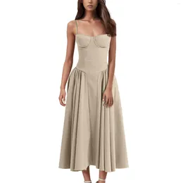 Casual Dresses Women's Fashionable Solid Color Floral Retro Court Style Dopamine Suspender Pocket Dress