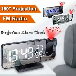Clocks FM Radio Digital Projection Alarm Clocks Led Table Clocks USB Charge Wake Up Clock Temp Humidity with 180° Projection Snooze