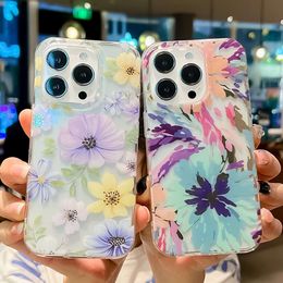 Laser Colorful Flower Suitable for iPhone 15 ProMax Phone Case iPhone 14 Electroplated Fresh 13 Graffiti