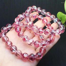 Link Bracelets 10MM Natural Rose Red Feather Quartz Bracelet Beautiful Colorful Crystal Energy Healing Reiki Fashion Gemstone Jewelry 1PCS