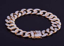 14mm Zircon Curb Cuban Link Bracelet Mens Hip Hop Jewelry Gold Thick Heavy Copper Material Iced Out Cz Chain 20cm New2105832