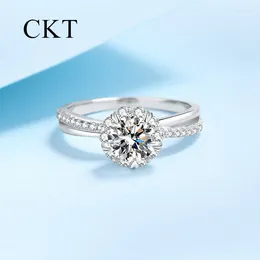 Cluster Rings Luxury Platinum For Women 1 Moissanite Diamond Stone Match Ring Pt950 Wedding Band Fine Jewelry Girlfriend Gift