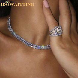 4 mm mrożony Bling Cz Tennis Naszyjnik dla kobiet Hiphop 5A Cubic Zirconia Elegancka Choker Wedding zaręczynowy biżuteria 15 „16”