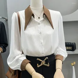 Women's Blouses Temperament Solid Colour Tops Business Casual Ladies Shirts Office Lady 2024 Clothing Interior Lapping