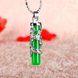 Pendant Necklaces Qingmos Genuine 10 37mm Cylinder Natural Green Jade Necklace For Men With Dragon Design 17 Cord Chokers 299s