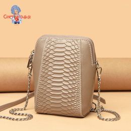 Shoulder Bags Genuine Leather Messenger Bag For Women 2024 Summer Classic Fashion Ladies Portable Square With Serpentine