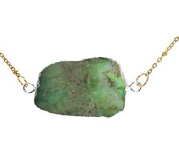 Irregular Natural Jewellery Chrysoprase stone connector necklace 2020 women large big raw slice green quartz crystal double loop1603188