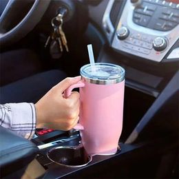Water Bottles 40oz Straw Coffee Insulation Cup With Handle Portable Car Stainless Steel Bottle LargeCapacity Travel BPA Free Thermal Mug