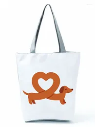 Shoulder Bags Cute Sausage Dog Printed Handbag Cartoon Eco Reusable High Capacity Shopping Bag Animal Outdoor Women Travel Tote Custom