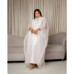 Ethnic Clothing African Attire For Women White Abaya Embroidery Plus Size Elegant Party Church Dress