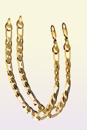Mens 24 k Solid Gold GF 10mm Italian Figaro Link Chain Bracelet 87 Inches Jewelry74503705807419