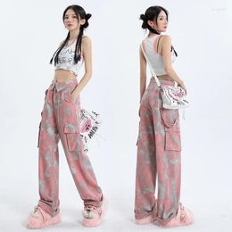 Women's Pants Korean American Camouflage Workwear Women Spicy Girl Design Loose Dragging Straight Y2K Pink Cargo Track Baggy