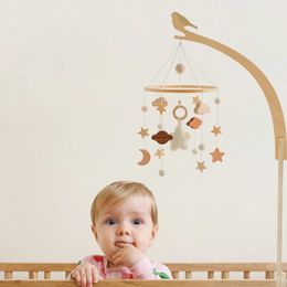 Baby wooden small bird bed bell bracket cartoon baby bed bell mobile hanger toy hanger baby bed decorative accessories 240506