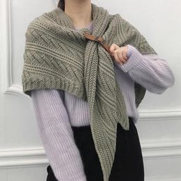 Scarves Large Triangle Scarf Ponchos Women Winter Knitted Capes Tippet Office Warm Shawl Wraps Belt-Lock Shrug