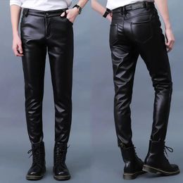 Men Leather Pants Slim PU Leather Trousers Fashion Elastic Motorcycle Leather Pants Waterproof Oil-Proof Male Bottoms Oversized 240424