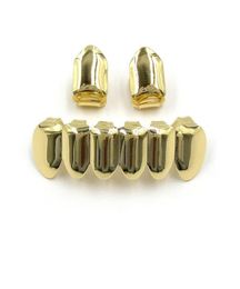 Hip Hop Gold Plated Mouth Grillz Set 2pcs Single Top 6 Teeth Bottom Grill Set Whole286h8862097