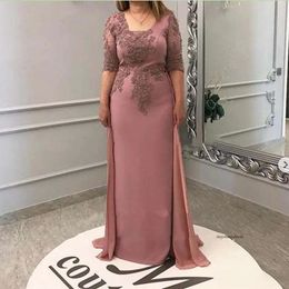 Mother of the Bride Groom Dress with Overskirt Chiffon Square Neck Half Sleeve Evening Party Wedding Guest Formal Prom Gown 0509