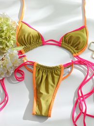 Rinabe Bandage Swimwear Swimsuit Women Triangle Bikinis Micro Thongs Bathing Suits Sexy Biquini Brazilian Beachwear 240508