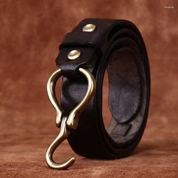 Belts 3.3CM Genuine Leather Belt Men Luxury Strap Male Fashion Pure Cowhide Copper Hook Buckle Designer Retro High Quality