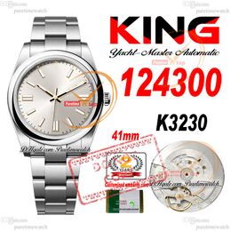 124300 K3230 Automatic Mens Watch KING 41mm Polished Bezel Silver Stick Dial 904L Steel Case And Bracelet Super Edition Same Serial Card Reloj Hombre Puretime PTRX