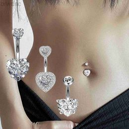 Navel Rings Classic Heart Zircon Belly Button Rings For Women Girls Navel Ring Surgical Stainless Steel Bar Fashion Body Piercing Jewellery d240509