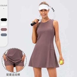 Active Dresses Sport Tennis Dress Women with Shorts Pockets White 2024 Wear Exercise Clothing Badminton Outfit Beach Outdoor Active Wear Y240508