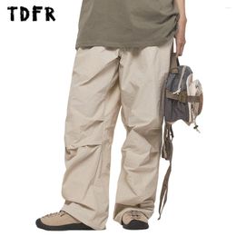 Men's Pants Fold Pleated Solid Colour Cargo Mens Casual Retro Streetwear Wide Leg Elastic Waist Loose Trousers Men