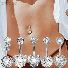 Navel Rings Surgical Steel Crystal Zircon Flower Heart Dollar Letter Eye Pendant Belly Button Piercing Ring Belly Button Ring Body Jewelry d240509