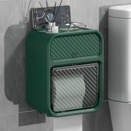 Punch-Free Paper Holder Waterproof Toilet Tissue Storage Box Wall-Mounted Tissue Box Double Layer Bathroom Paper Tissue Holder