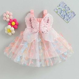 Girl's Dresses Toddler Baby Girl Princess Butterfly Wings Fairy Dress Sleeveless Strap Pleated A-Line Layered Tulle Tutu Dresses H240508