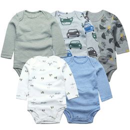 Spring Autumn Baby Bodysuits 3/4/5PCS Long Sleeve Baby Boy Girl Clothes 100% Cotton born Body Infant 0-24Month Bebe Jumpsuit 240508