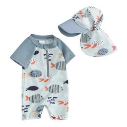 One-Pieces Infant Baby Boy Girls Rash Guard Swimsuit Short Sleeve Zipper Bathing Suit Toddler 1Piece Swimwear Sunsuit H240508