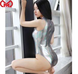 Cosplay PU Faux Leather Bodysuit Shiny High Cut Swimsuit Bathing Suits Leotard Sexy Tights Shaping Wear Plus Size Stage Wear F29464250837