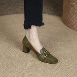 Dress Shoes Shallow Mouth High Heels Female British Style Retro Single Spring Autumn Metal Decoration Square Head Party Pumps
