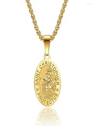 Pendant Necklaces Stainless Steel St Christopher Oval Coin Disc Gold Religious Necklace Fashion Jewellery Church Gift For Him With C1459609