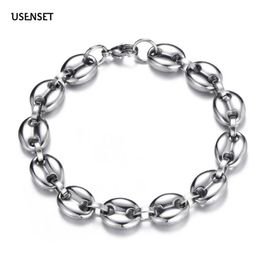 Brand New Men 11mm Wide Coffee Bean Bracelet 304 Stainless Steel Gold Silver Chain Bangle Glamour Jewellery M054271010