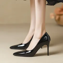 Dress Shoes Black Pumps For Women High Heel Female Fashion Patent Leather Sexy Pointed Toe Thin Wedding 2024 Trending