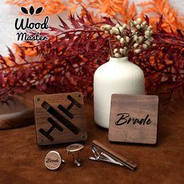 Cuff Links Mens Cuff Clip Set Gentlemens Wedding Gift Name Customized Walnut Creative Gift Beauty Best Mens Fathers Day Q240508